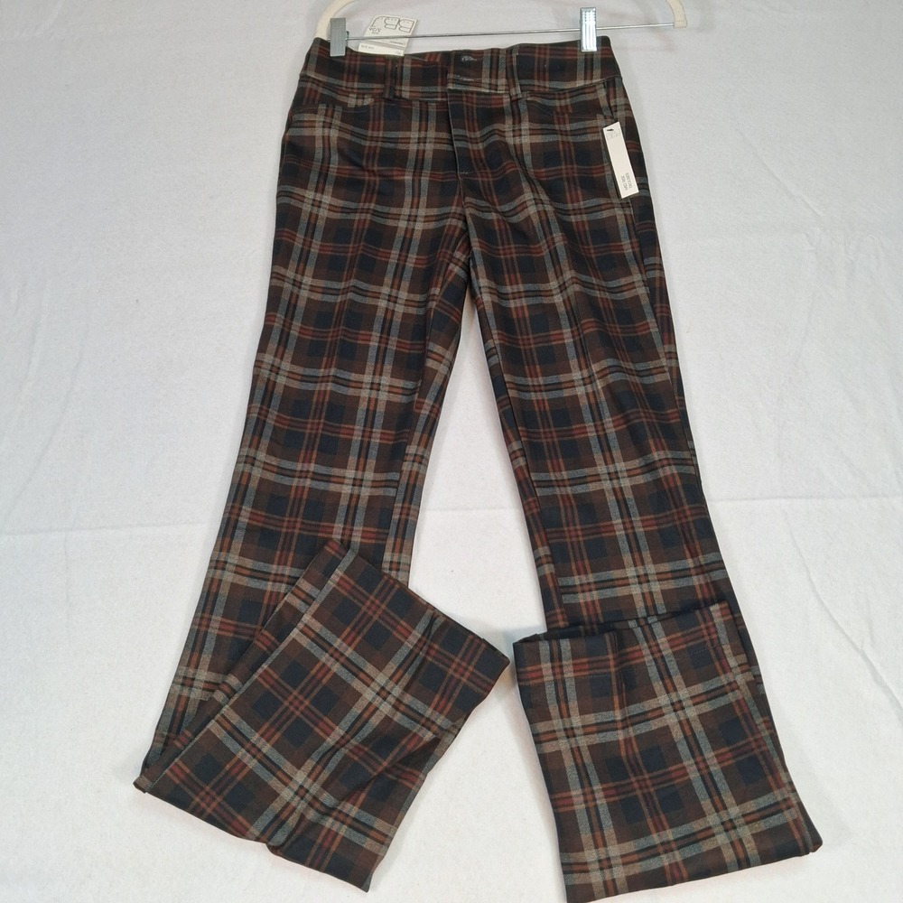 BBJ Los Angeles Plaid Pants Womens 3/26 Brown Premier Ponte Flare Trousers